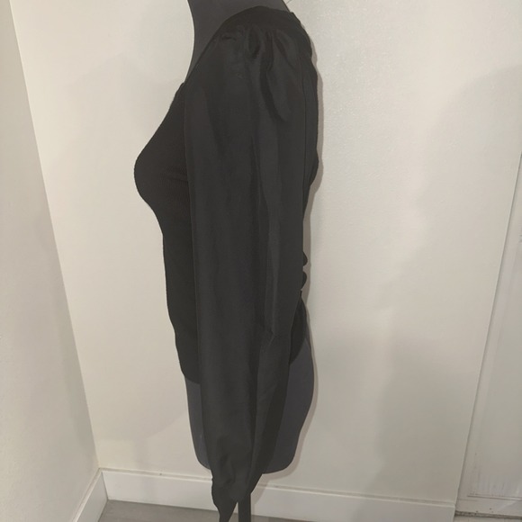 Carmen Marc‎ Valvo Size M Black Square Neck Chiffon Long Sleeve - Picture 4 of 12